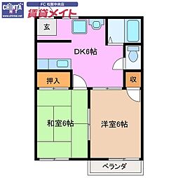 近鉄山田線 東松阪駅 3.2kmの賃貸アパート 2階2DKの間取り