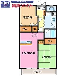 ハイム中川2 2LDKの間取図画像
