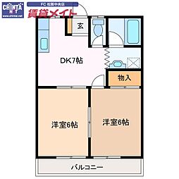 フラワーハイツ 2DKの間取図画像