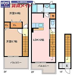 パティオ・アルバーダB 2LDKの間取図画像
