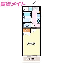 近鉄山田線 明野駅 徒歩18分の賃貸マンション 2階1Kの間取り