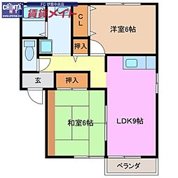 JR参宮線 宮川駅 徒歩24分の賃貸アパート 2階2DKの間取り