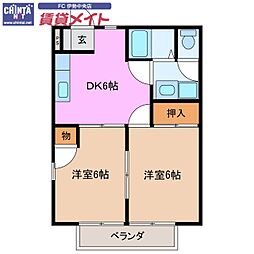 近鉄山田線 宮町駅 徒歩37分の賃貸アパート 1階2DKの間取り