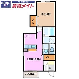 近鉄山田線 斎宮駅 徒歩15分の賃貸アパート 1階1LDKの間取り