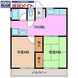 JR参宮線 宮川駅 徒歩20分の賃貸アパート 2階2DKの間取り