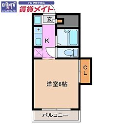 エステートピア岩渕 1Kの間取図画像