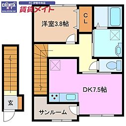 伊勢市船江4丁目アパート 1DKの間取図画像