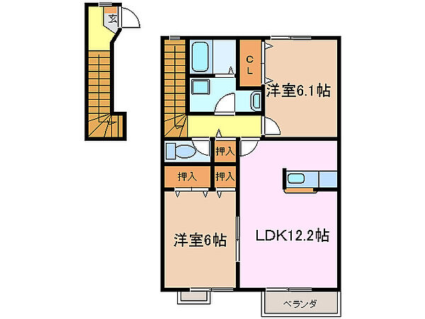 三重県津市藤方(賃貸アパート2LDK・2階・60.45㎡)の写真 その2