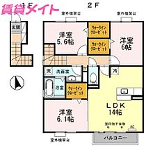 グレイスアベニュー一身田　B  ｜ 三重県津市一身田中野（賃貸アパート3LDK・2階・80.41㎡） その2