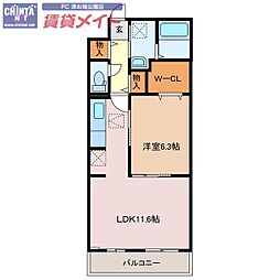 江どばしテラス 1階1LDKの間取り