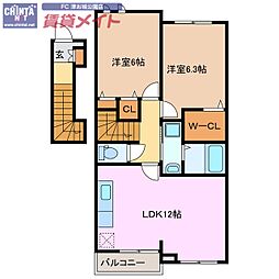 エスペランス　Ａ 2階2LDKの間取り