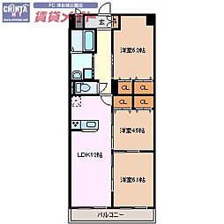 ラフィネ上浜 4階3LDKの間取り