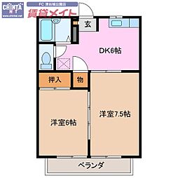 アクティブシティB棟 2DKの間取図画像