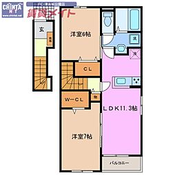 ビッグイヤー　II 2階2LDKの間取り