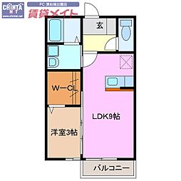 楽園　Ａ 2階1LDKの間取り