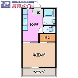 リソーハイツ 1Kの間取図画像