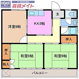 コーポ花の木荘 3Kの間取図画像