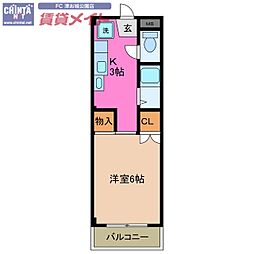 エグゼ杉谷 1Kの間取図画像