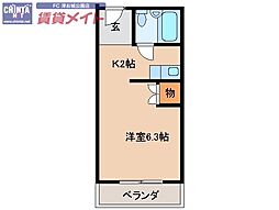 平アパート ワンルームの間取図画像