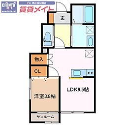 AKATSUKI maison 乙部III 1LDKの間取図画像