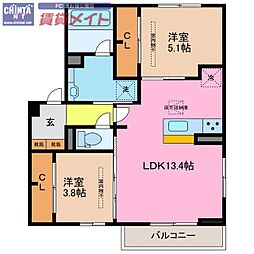 プレジール 2LDKの間取図画像