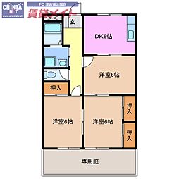 西浜ハイツ第一 3DKの間取図画像