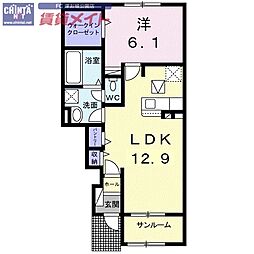 ラフィネ一身田A 1LDKの間取図画像