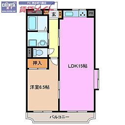 サンアースハイム 1LDKの間取図画像