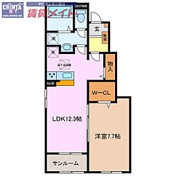 ボヌールI 1LDKの間取図画像