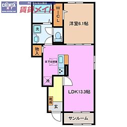 ボヌールII 1LDKの間取図画像