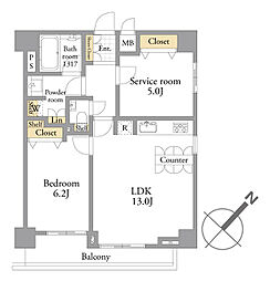 グラーサ向島隅田公園 1SLDKの間取図画像