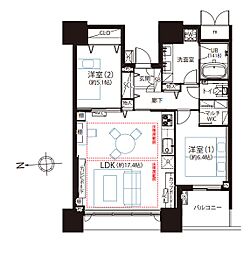 ドゥ・トゥールEAST棟 2LDKの間取図画像