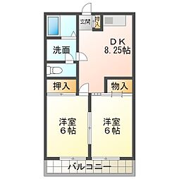 ニューサンシャイン堀越 3階2DKの間取り