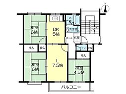 高倉台11団地54号棟 3LDKの間取図画像
