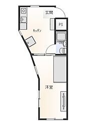 マンション葵II 1階1Kの間取り