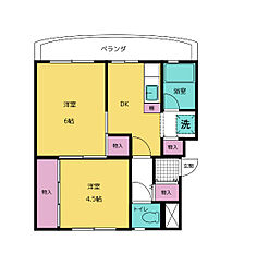 レジデンス高森 2階2DKの間取り