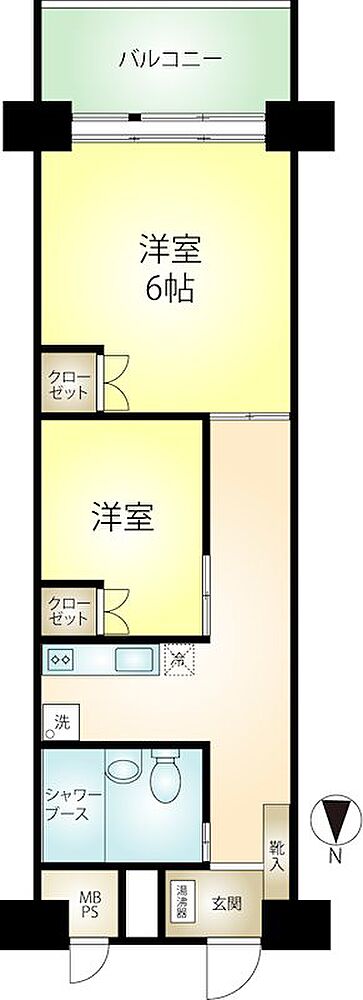 【間取り図】2K・40.50m2 南向き