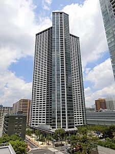 外観：平成28年築、地上53階建て、総戸数1420戸、制震構造大規模タワーレジデンス。