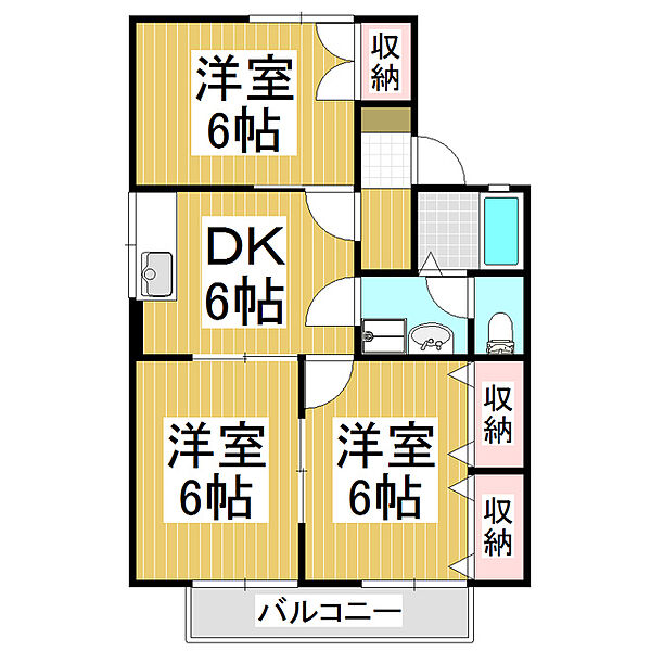 セジュールアルプス ｜長野県松本市村井町南4丁目(賃貸アパート3DK・1階・53.46㎡)の写真 その2