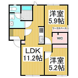 サンハイム山岡　B棟 1階2LDKの間取り
