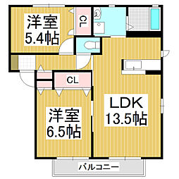 グランシード　ガイア 2階2LDKの間取り