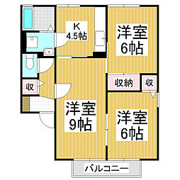 ニューセジュール夢A棟 1階3Kの間取り