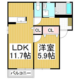 シャーメゾンシーマウスA棟 1階1LDKの間取り