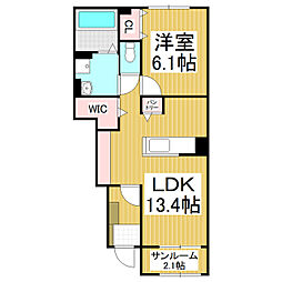 アドヴァンス立石 1階1LDKの間取り