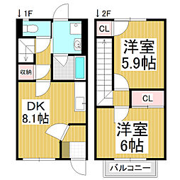 Ｂｒａｎｃｈｅ仲町 1階2DKの間取り