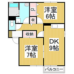 スカイコート野村B 2DKの間取図画像