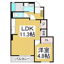メゾン・カルム 1LDKの間取図画像