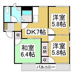 フレグランス・ユーA 3DKの間取図画像