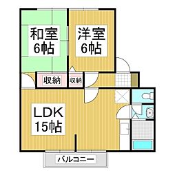 サンライフ桔梗B 2LDKの間取図画像