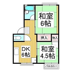 コーポラスカネ京 2DKの間取図画像